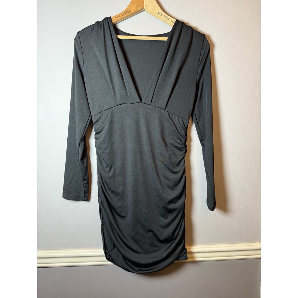 Black Dress long sleeve bodycon rouched sides Medium
